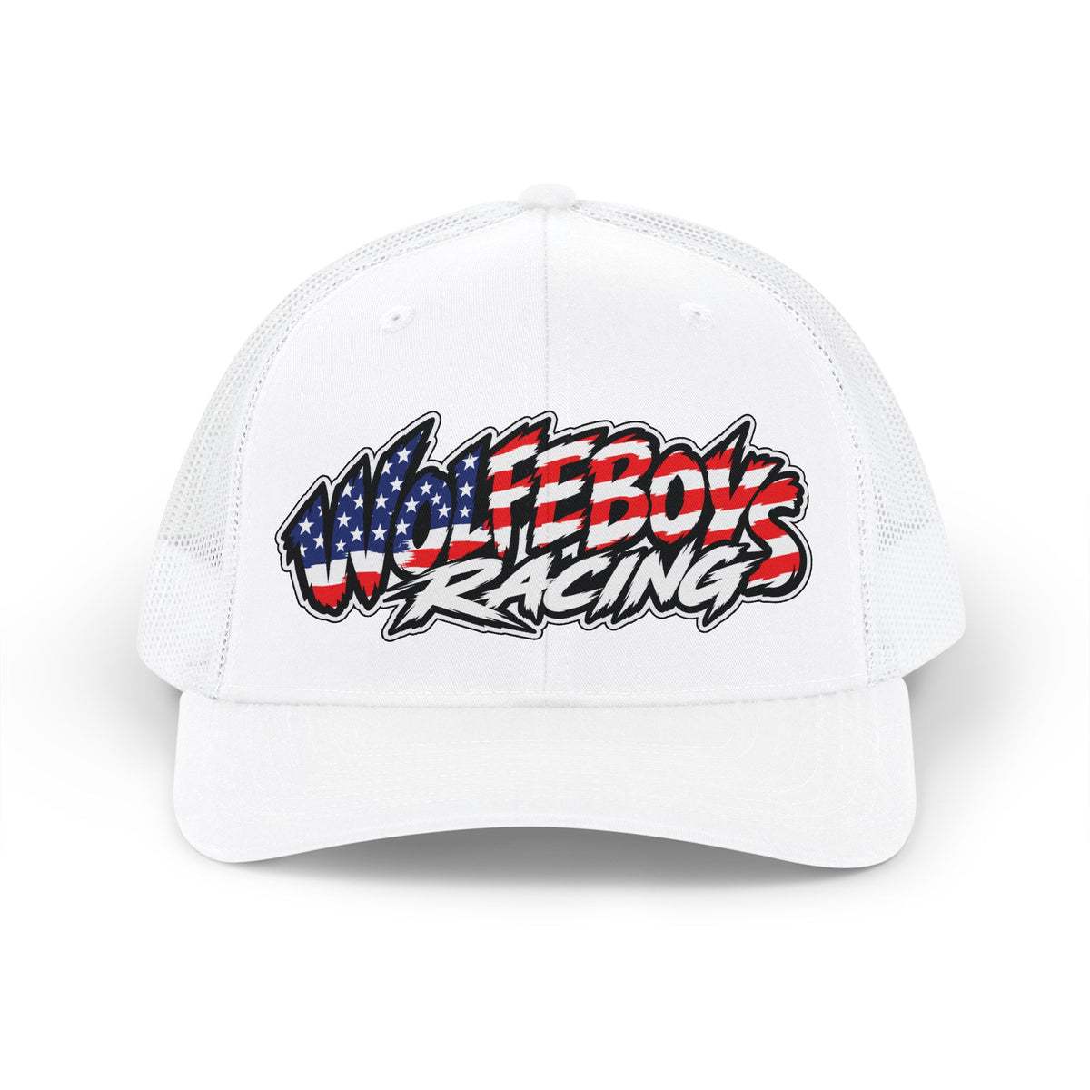 Wolfeboys Racing Snapback Trucker Hat — American Flag Logo Racing Cap