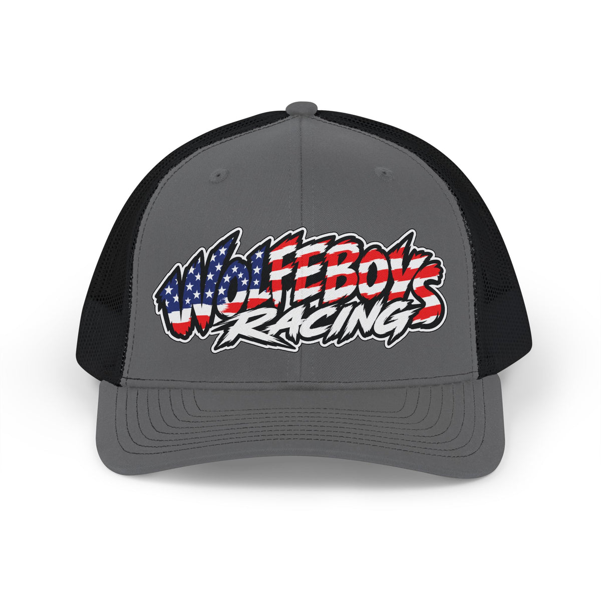 Wolfeboys Racing Snapback Trucker Hat — American Flag Logo Racing Cap